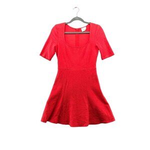 Urban Outfitters Mini Dress M Red Square Neck Short Sleeve Fit Flare Knit